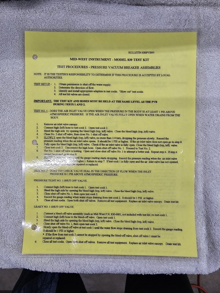 Mid-West Backflow Preventer Test Kit Model 830
