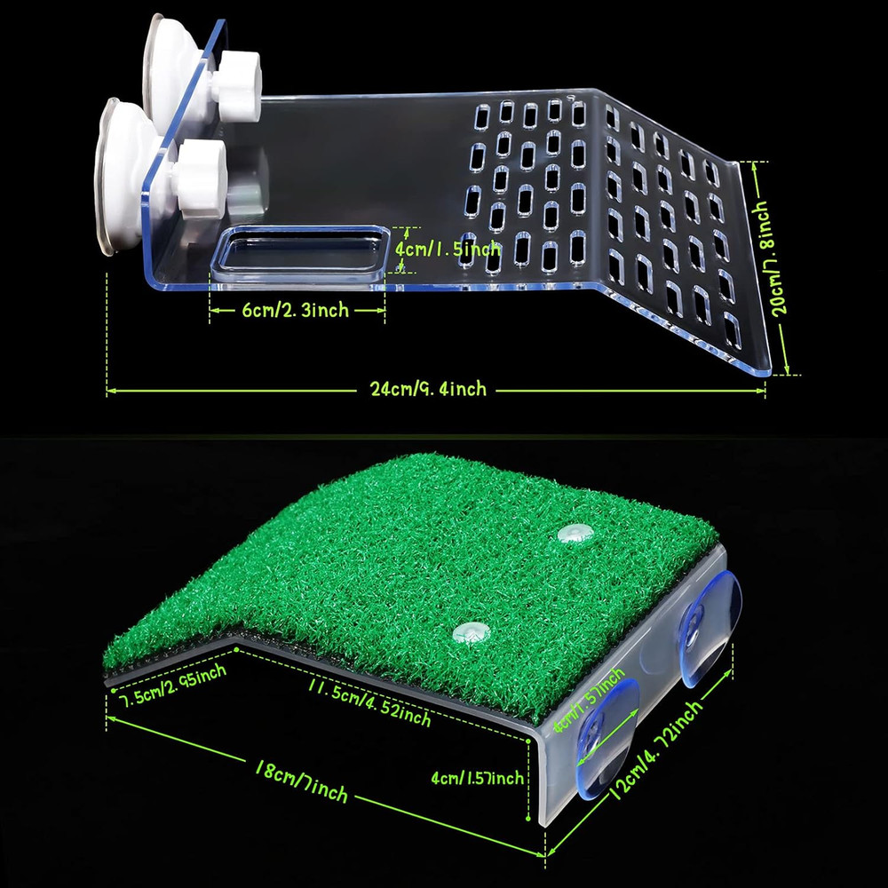 2 Pieces Turtle Basking Platform Simulation Grass Turtle Ramp Lawn Tortoise C...
