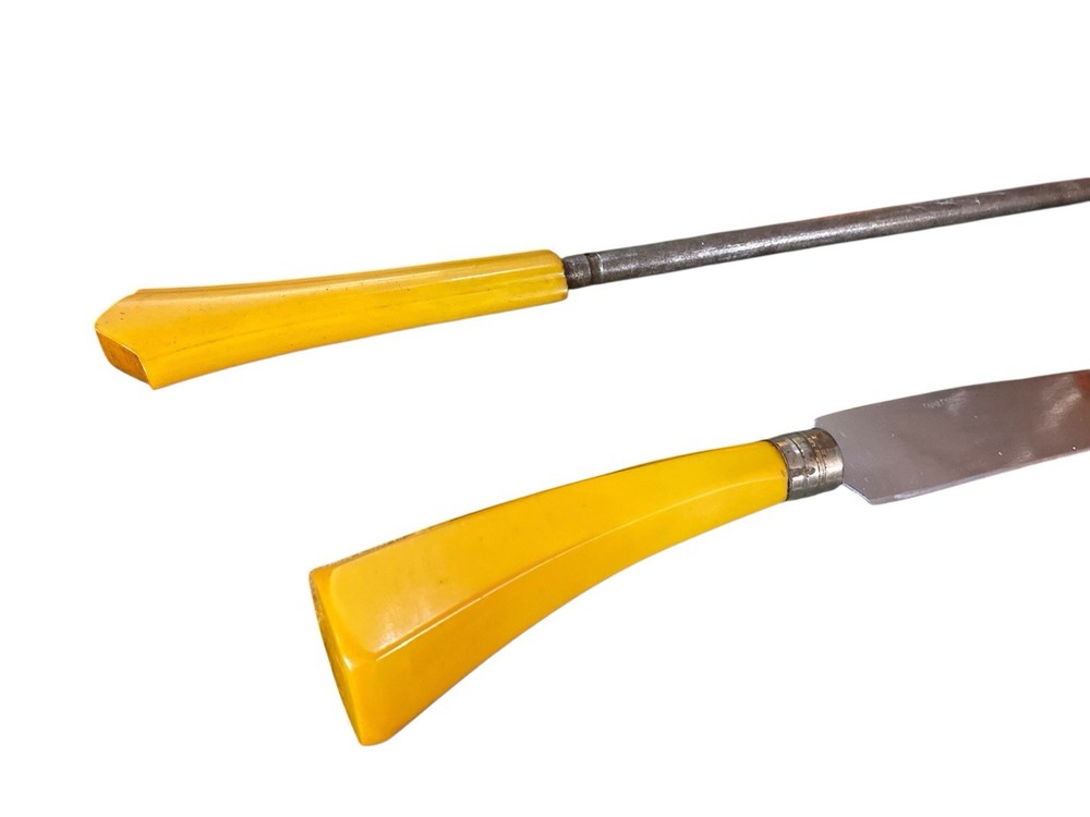 Butterscotch Bakelite Carving Knife & Sharpener Set Vintage