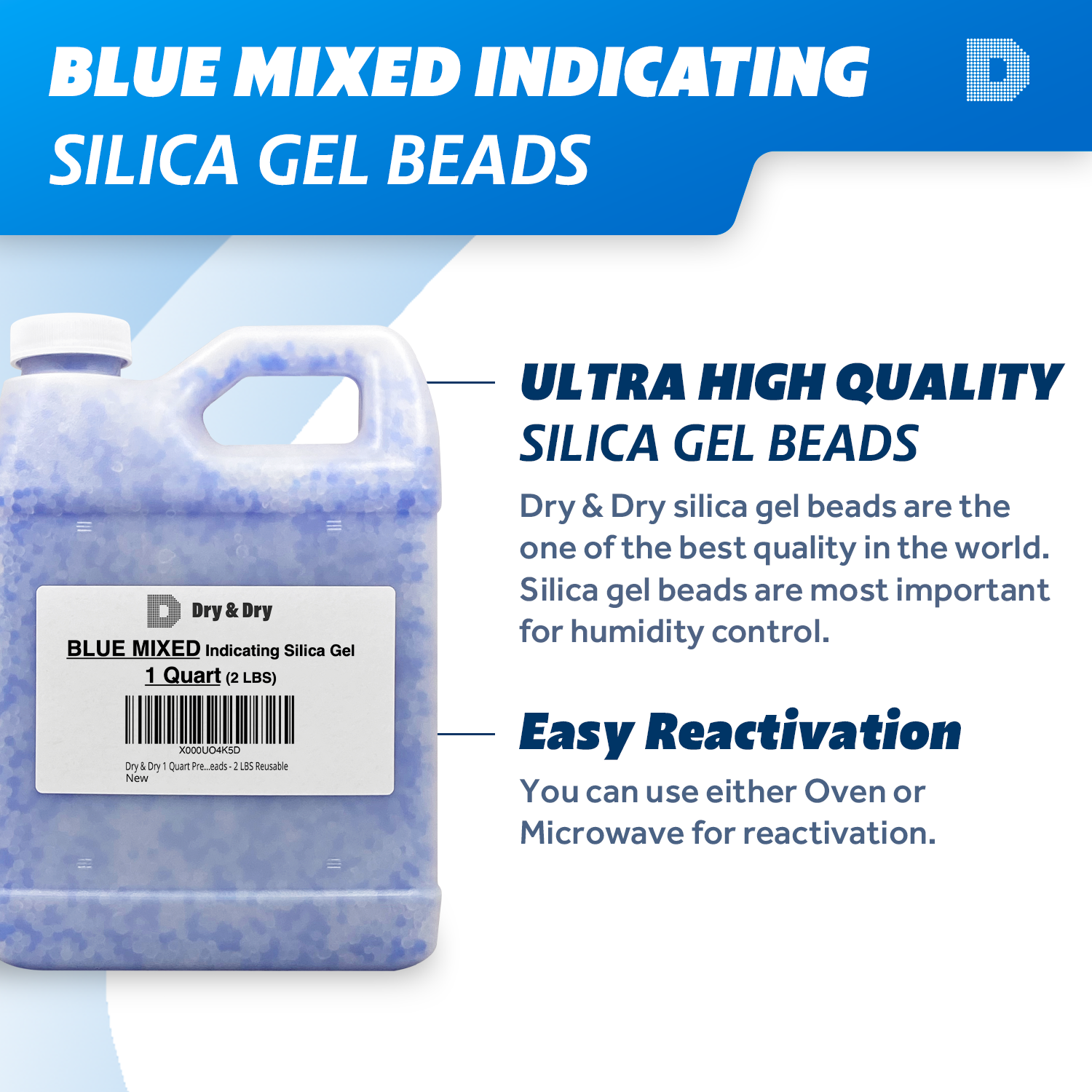1 Quart(2 LBS) Mixed Silica Gel Beads - Reusable Color Changing Air Drying