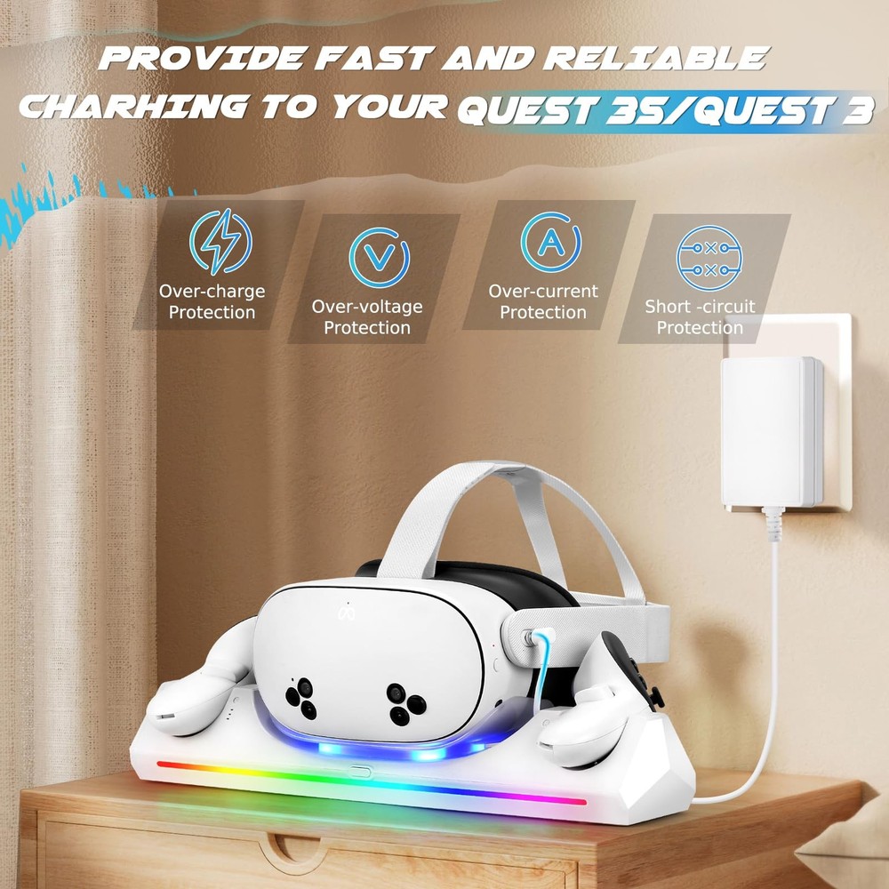 Charging Dock for Quest 3S VR Headset & Controllers, LED Indicator, 2 Batteries