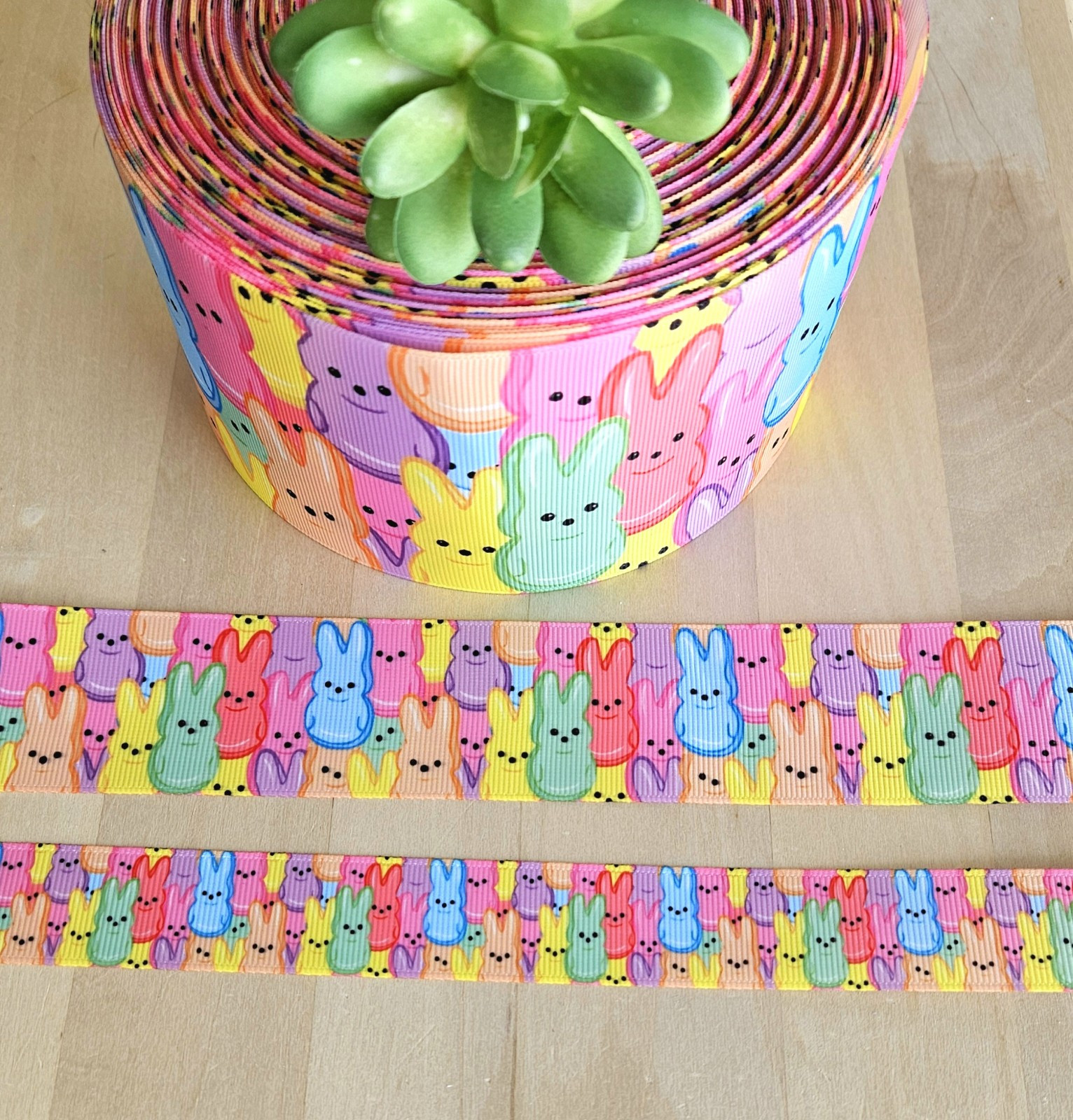 5/8, 7/8, 1.5 & 3" (1 YD) Peeps Grosgrain Ribbon Easter Bunny Rabbit