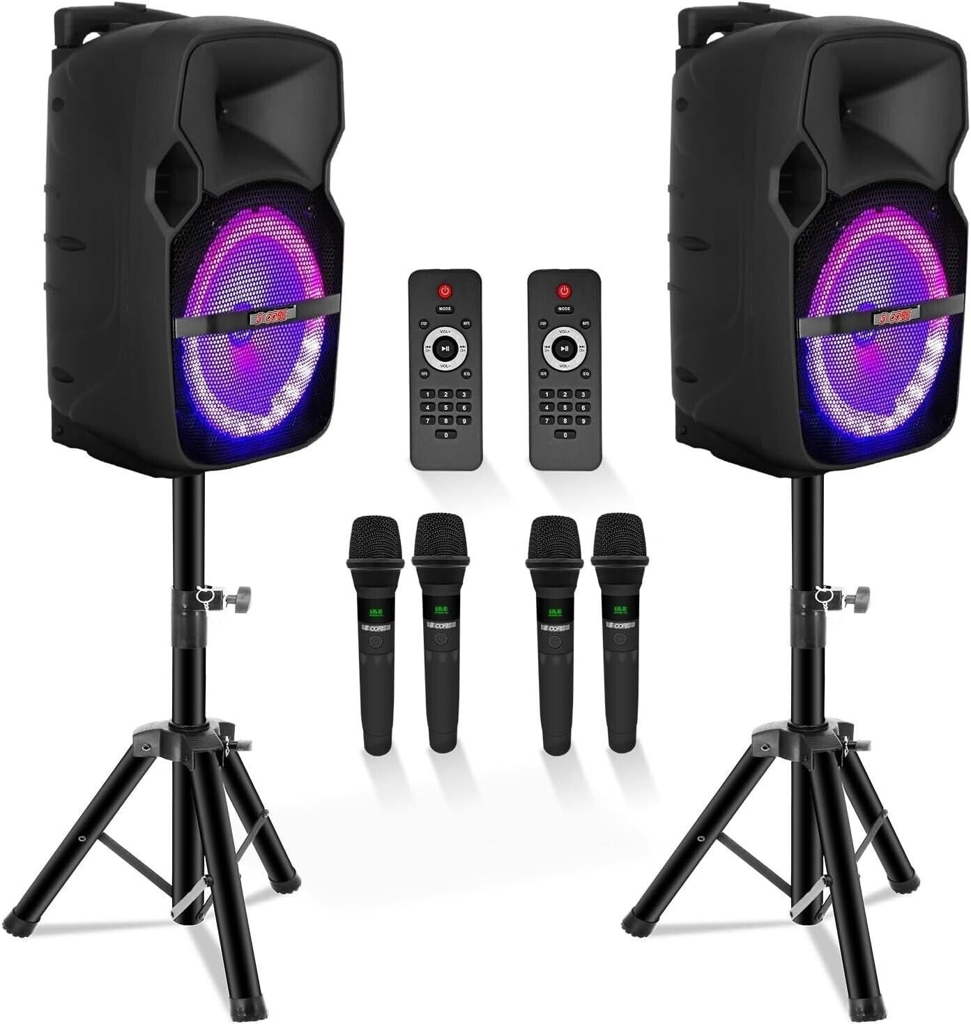 5 Core Party Speaker w Mic 2Pc Portable 400W Bluetooth Loud PA DJ Karaoke System