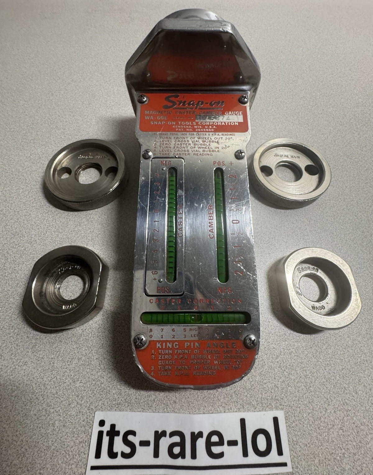 Snap-on WA-60E Magnetic Caster Camber Alignment Gauge & WA802/WA812 Hub Adapters