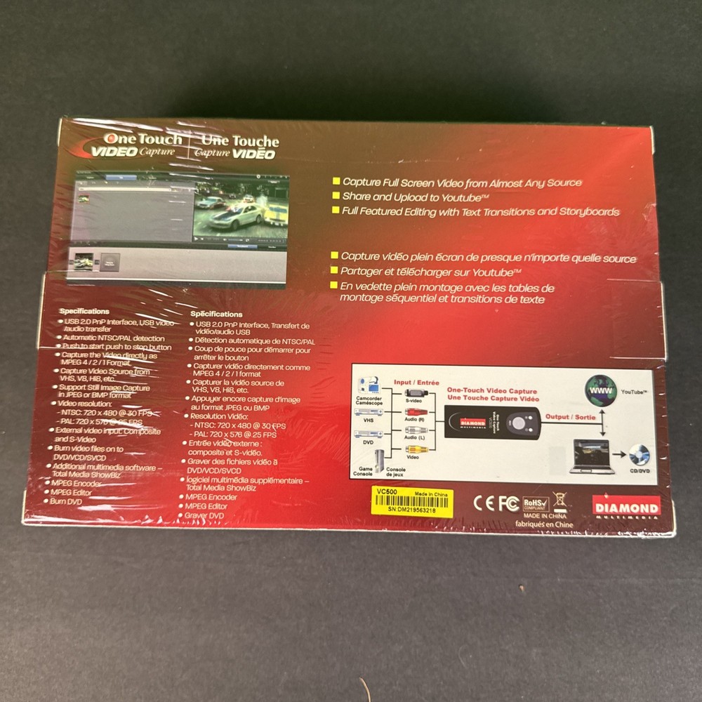 Diamond VC500 USB 2.0 One Touch Video Capture Convert Burn Device New