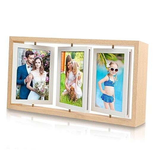 4x6 Rotating Picture Frame Rustic Double 4x6 - Rectangular Vertical - Natural