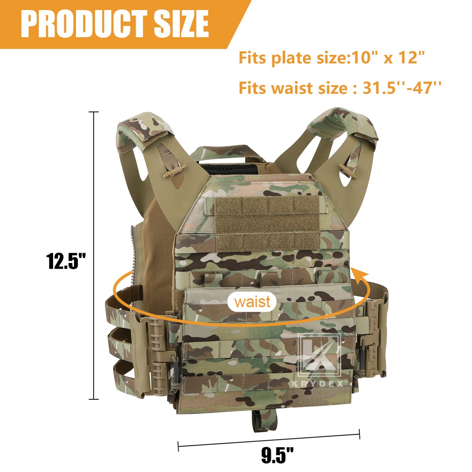 KRYDEX JPC2.0 Tactical Plate Carrier MOLLE Panel Quick Release Vest Camouflag MC