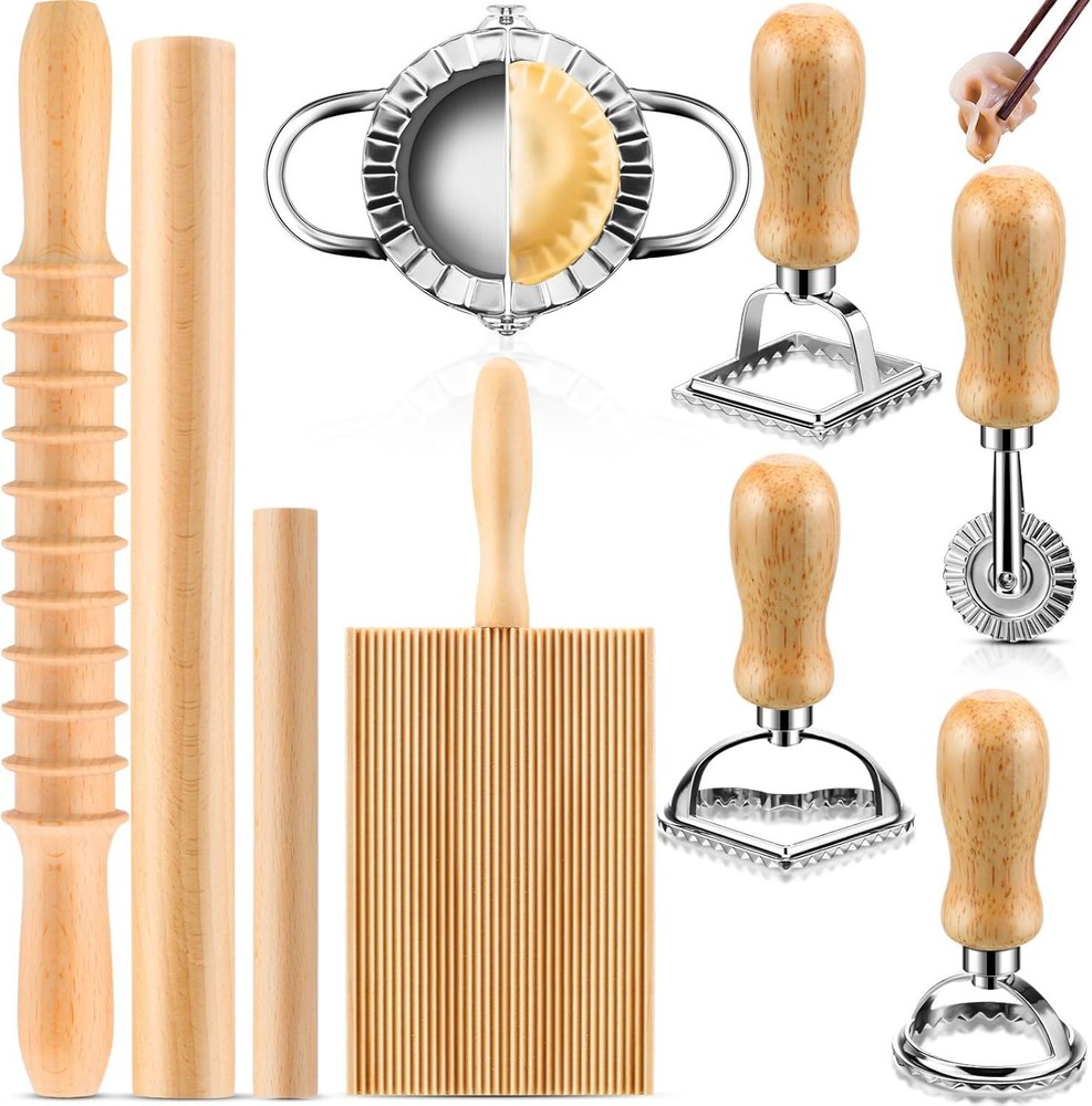 9 Pcs Pasta Making Tools Kit Gnocchi Board Cutter Dumplings Maker Kitchen Gift