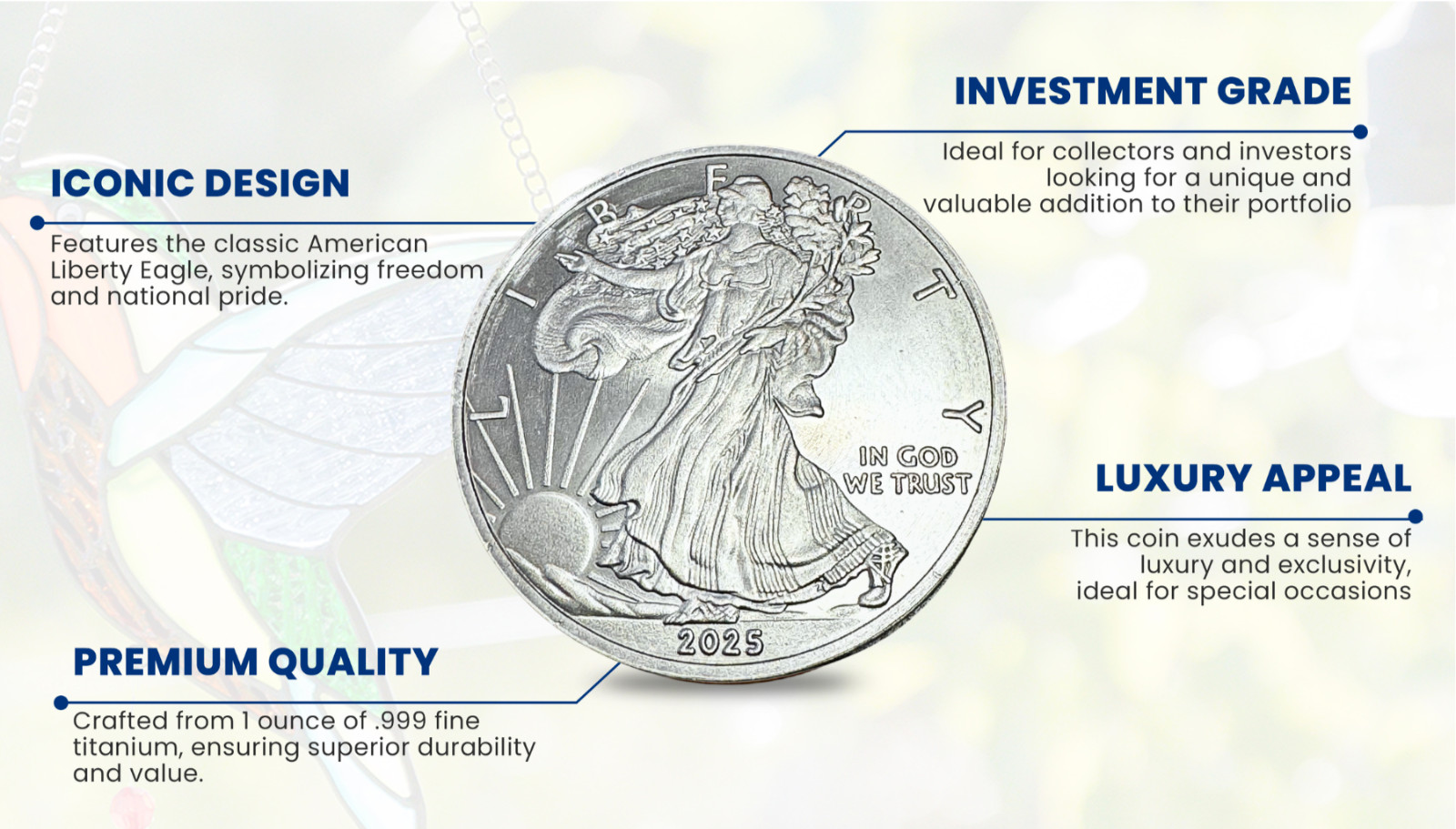 2025 American Eagle Liberty Walking Coin TROY OUNCE OZ .999 Pure TITANIUM Round