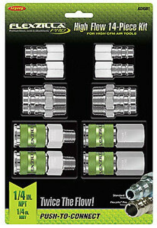 14PC LEGACY FLEXZILLA PRO HI FLO AIR HOSE QUICK COUPLER FITTING SET A53458FZ