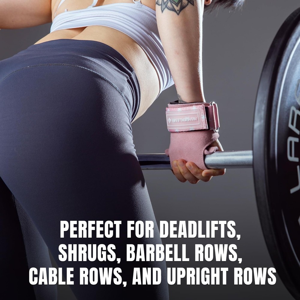 MANUEKLEAR Gym Straps, Double Leather Lifting One Size, Size - Pink