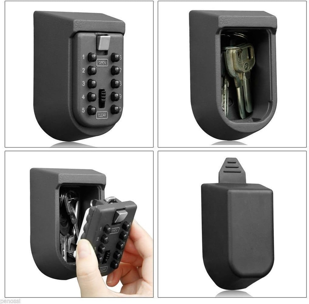 Wall Mounted Key Lock Box Weather Resistant with Push Button Code Black Safe