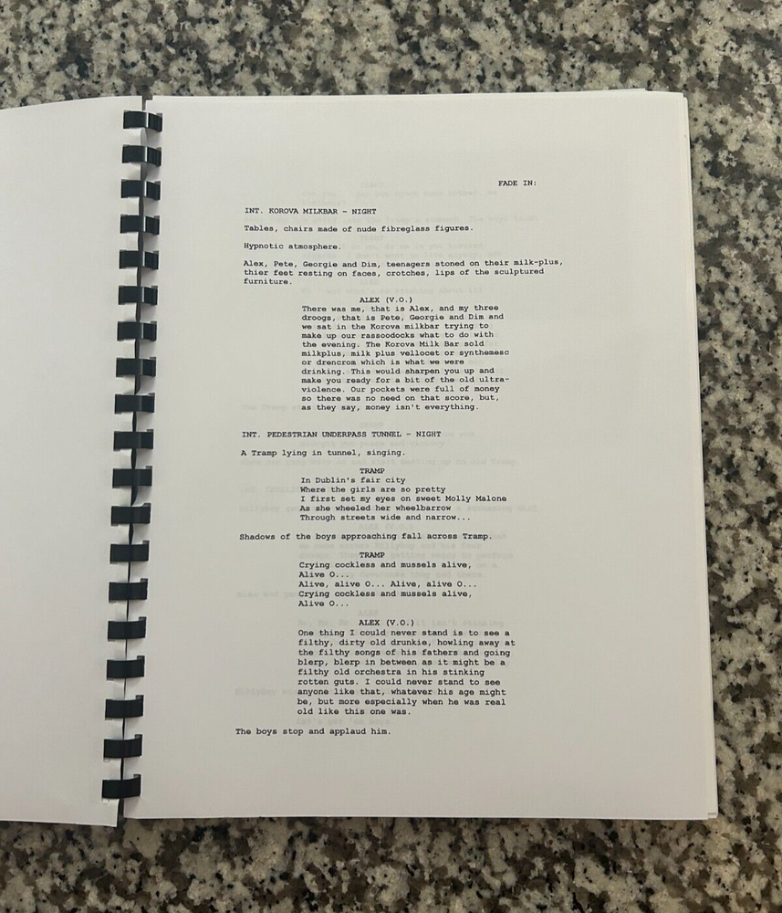 A Clockwork Orange Horror Movie Script Reprint Full Screenplay Script