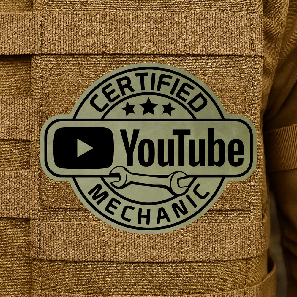 Funny Certified YouTube Mechanic Engraved Morale Patch, 2.4" x 3" Hook & Loop