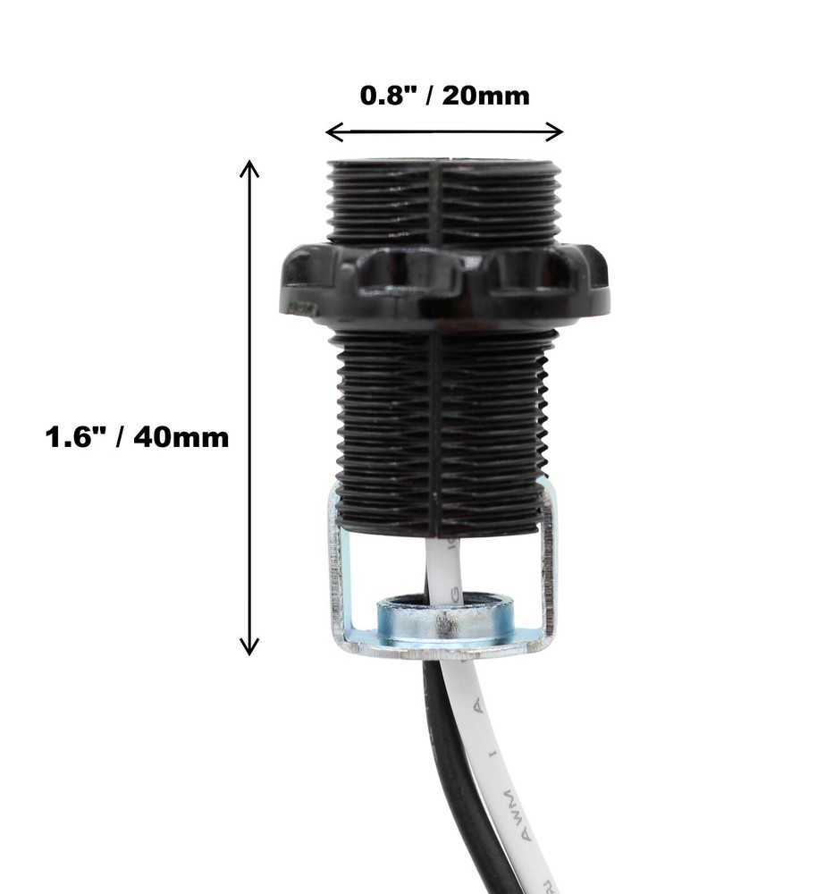 E12 Candelabra Socket with 12” Leads, External Threading, Hickey and Ring