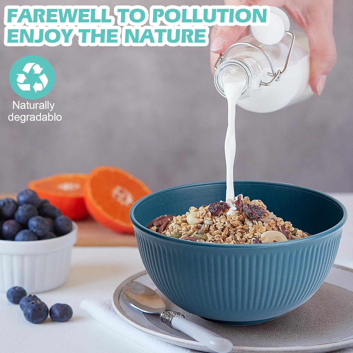 Unbreakable Cereal Bowls 24 oz, Plastic Reusable Light Weight Bowl, Set of 6,Lig