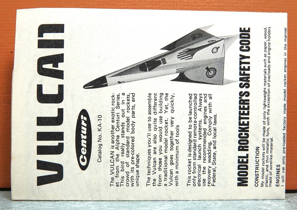 CENTURI VULCAN MODEL ROCKET # KA-10 (INSTRUCTIONS ONLY)