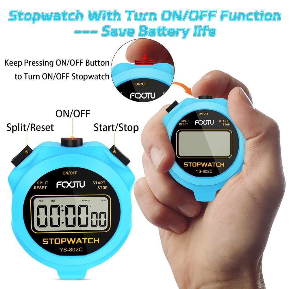 FCXJTU Digital Simple Stopwatch Timer, No Bells, Alarm, Basic Blue