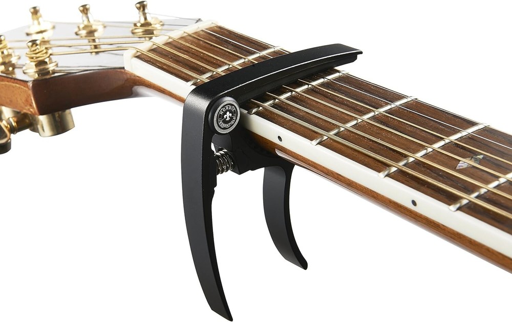 Easy One-Hand Use Capo Duo in Black & Silver - Ideal for All String Instruments