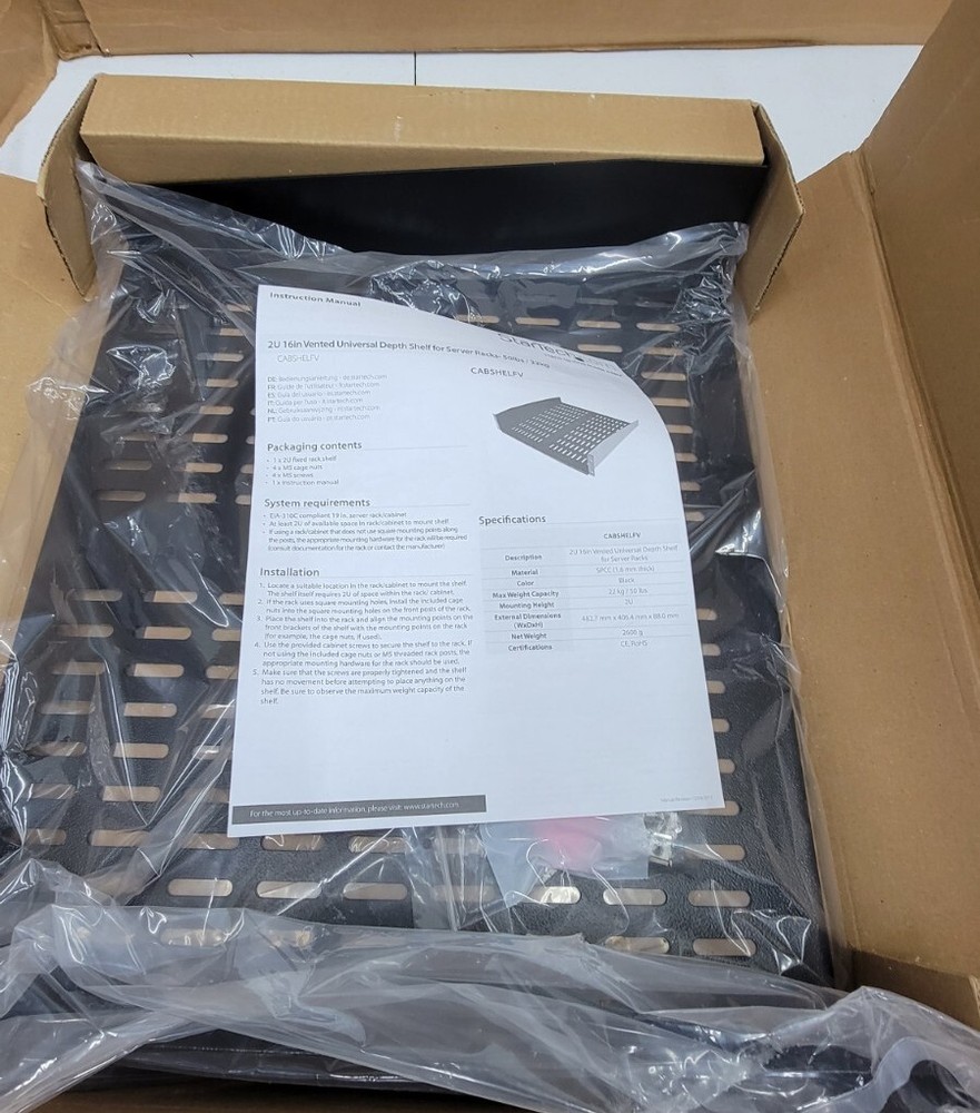 StarTech.com 2U 16in Universal Vented Rack Mount Cantilever Shelf - Fixed Server