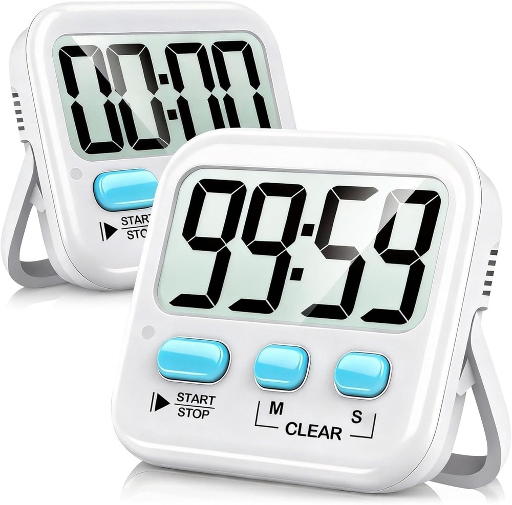 2 Pack Digital Kitchen Timers Loud/ Silent Countdown Egg Kids Classroom