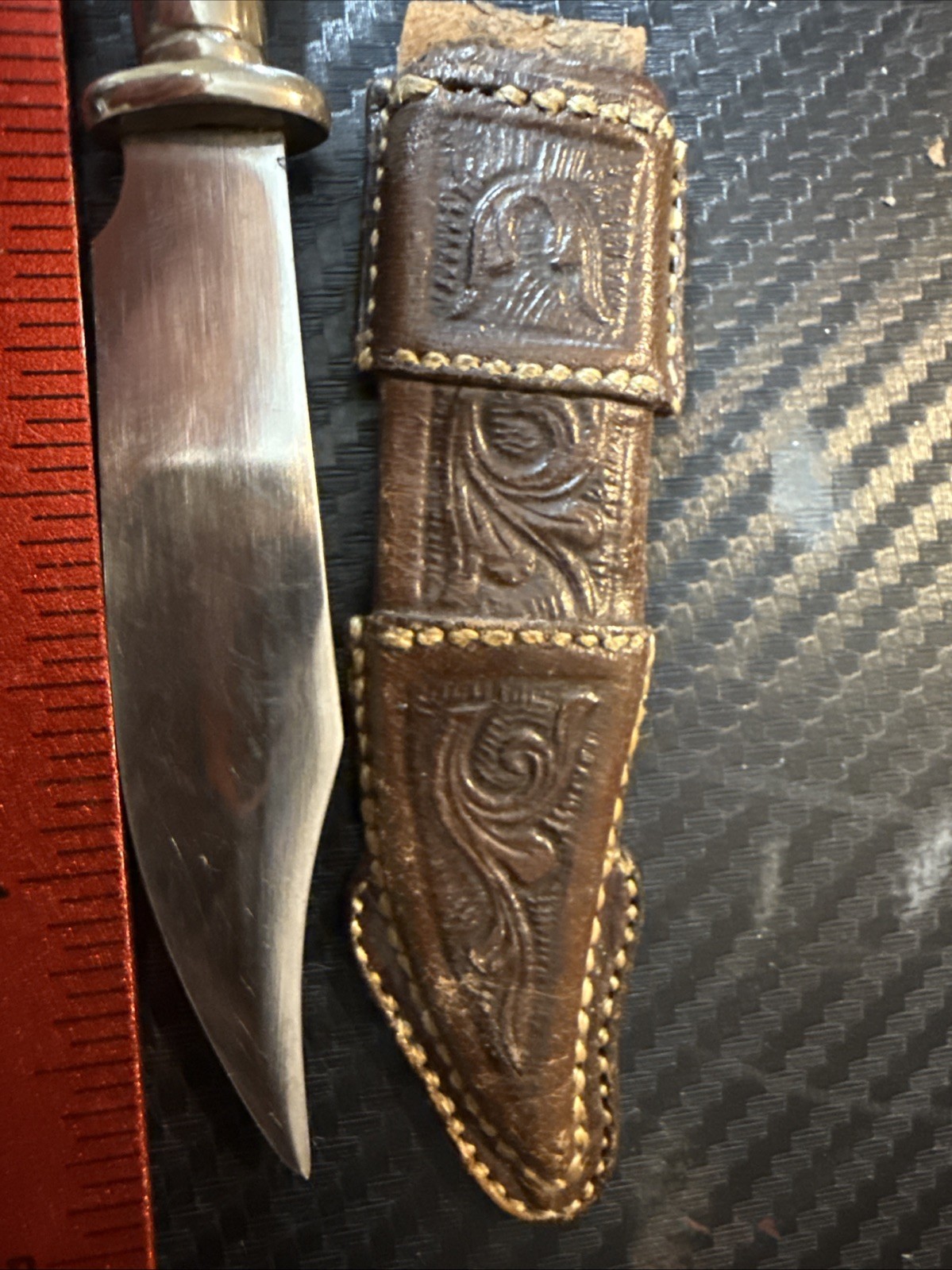 Vintage Stag Handle Straight Blade Knife Used with Free Shipping