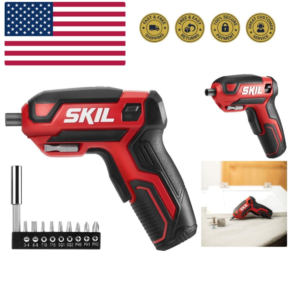 Rechargeable 4V Cordless Screwdriver Includes 9pcs Bit, 1pc Bit Holder, USB C...