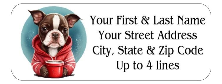 150 Brindle Boston Terrier Mailing Return Address Labels  1 x 2 5/8 in.