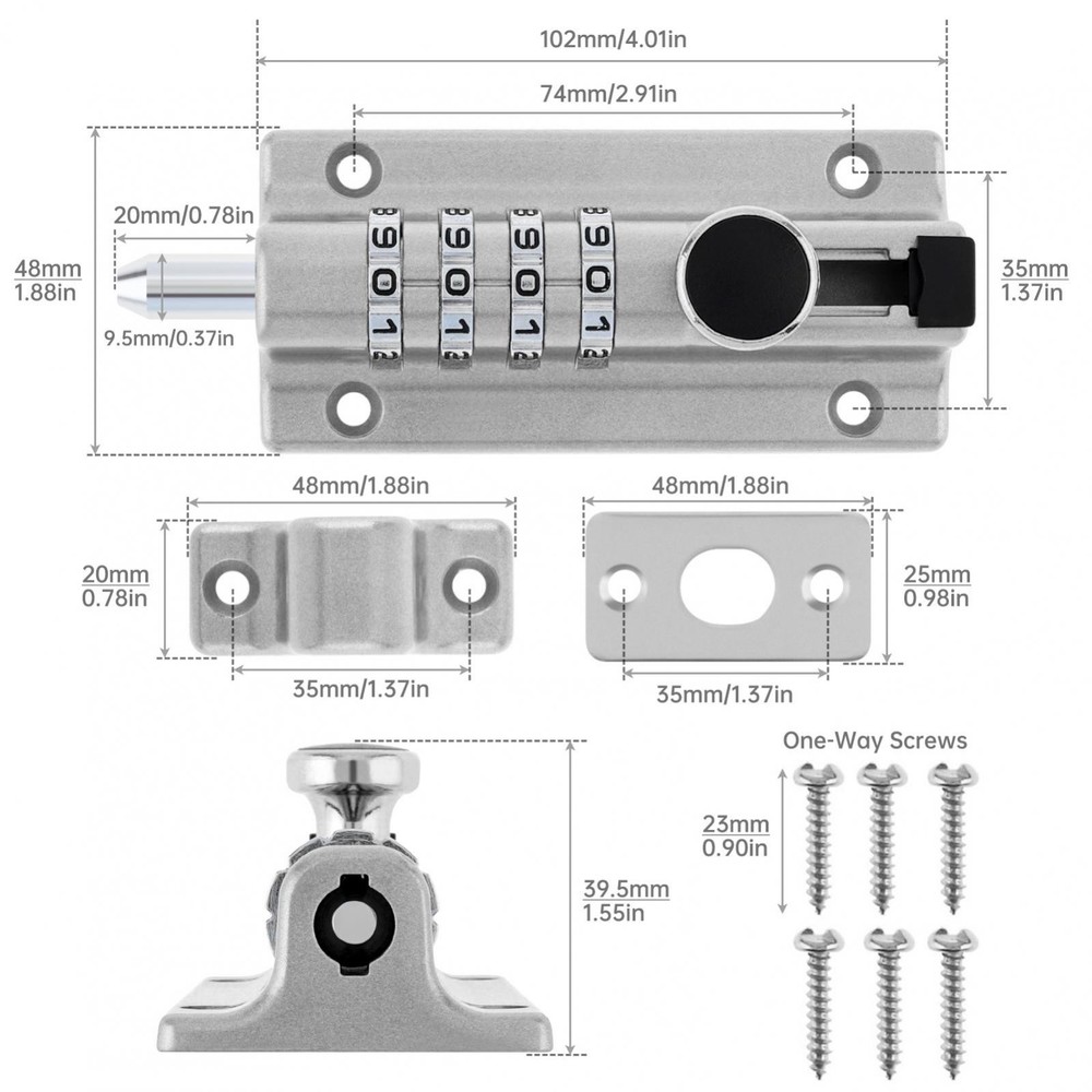 1x Combination Bolt Lock 4 Digit Pin Code Home Door Combination Slide Latch Lock
