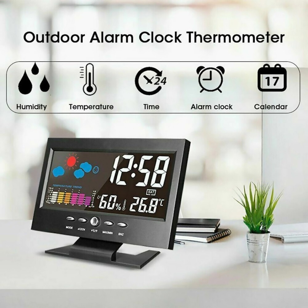 LED Digital Clock With Thermometer Hygrometer Weather Display & Voice Control