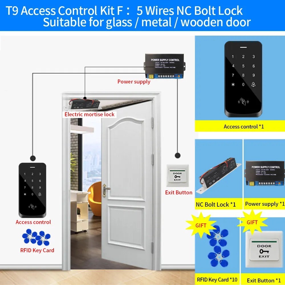 Door Lock System RFID 125kHz Access Control Kit Touch Keypad IP67 Waterproof