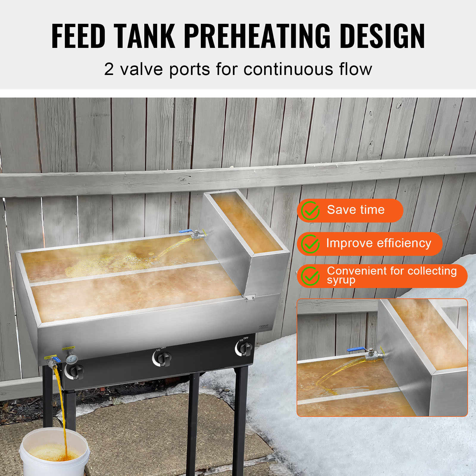 VEVOR 24x48x19 Maple Syrup Evaporator Pan Stainless with Valves and Thermometer