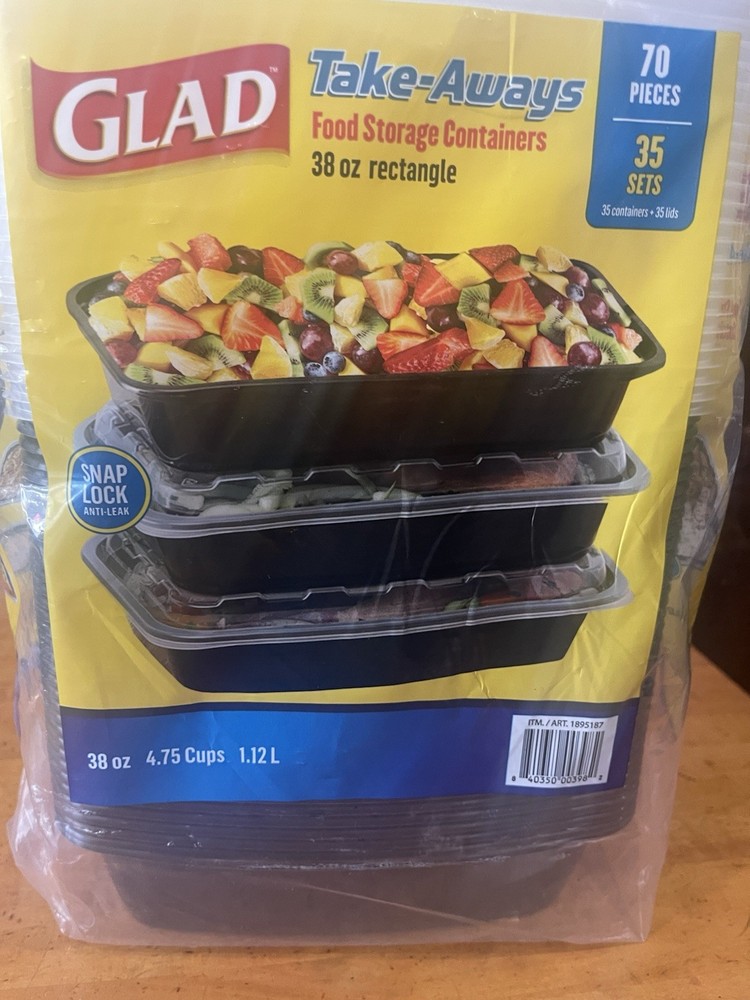 Glad Take-Aways 38 oz Rectangular Storage Containers 35 Sets Snap Lid BPA-Free