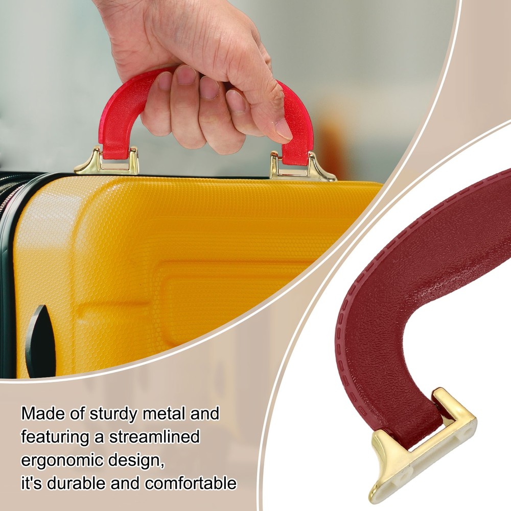 2Pcs Luggage Handle Plastic Pull Handle Grip Replacement with Screws Red Gold