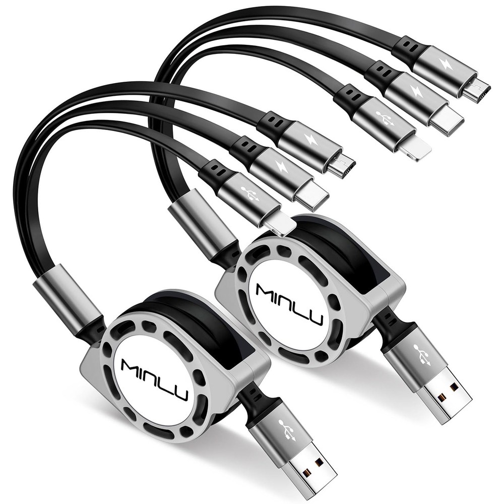 Multi Charging Cable 3A, [2Pack 4ft] Retractable 4 feet, Black,Gray