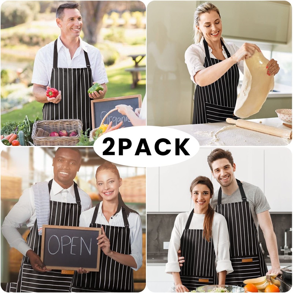 2 Pack Adjustable Bib Apron with 2 Pockets Chef Cooking Kitchen Restaurant Ap...