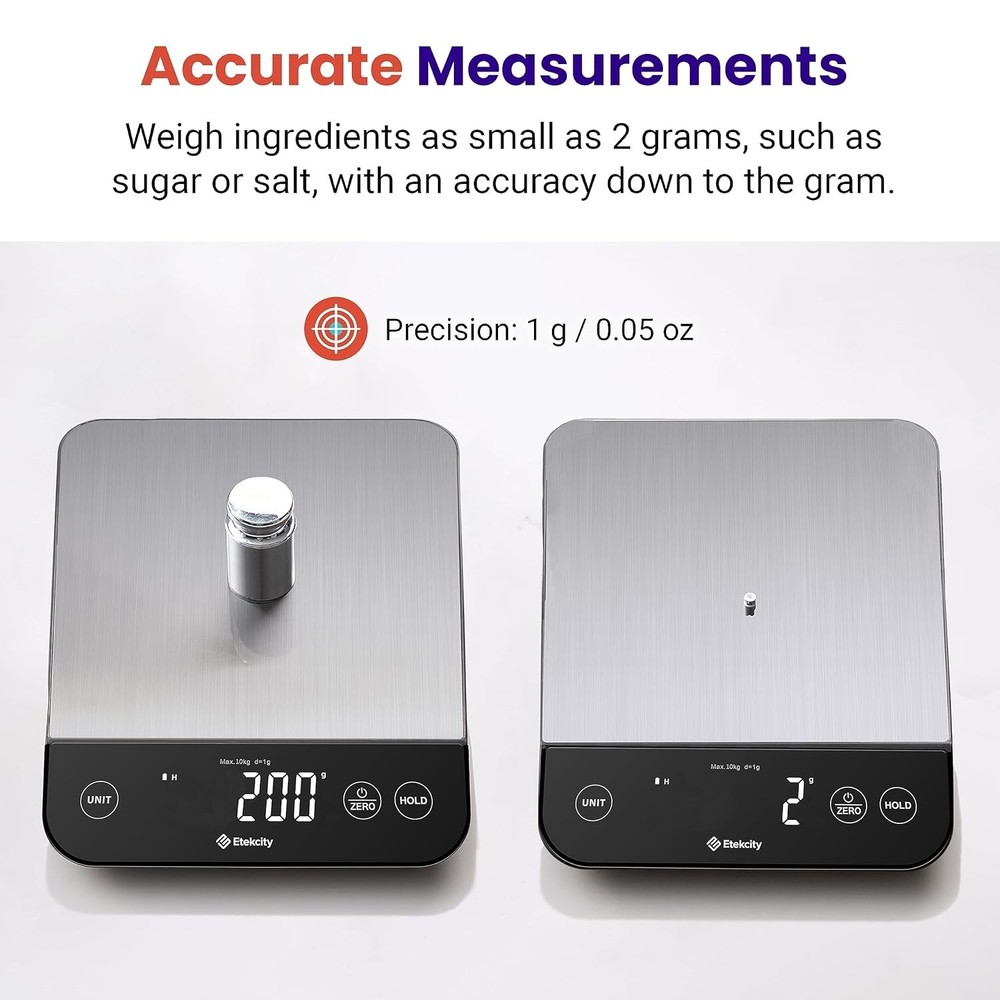 USB Rechargeable Kitchen Scale - Precise Grams/Ounces, Waterproof Design