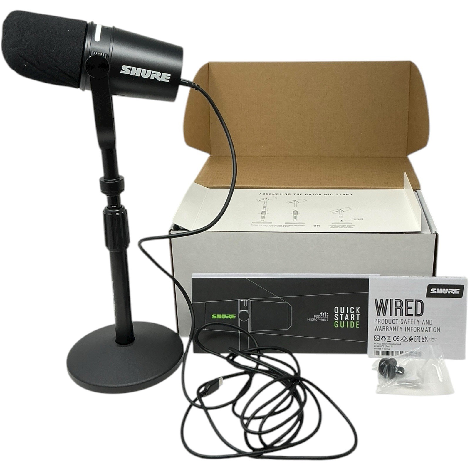 Shure MV7+ Hybrid Output USB-C & XLR Podcast Microphone & Desktop Stand Black