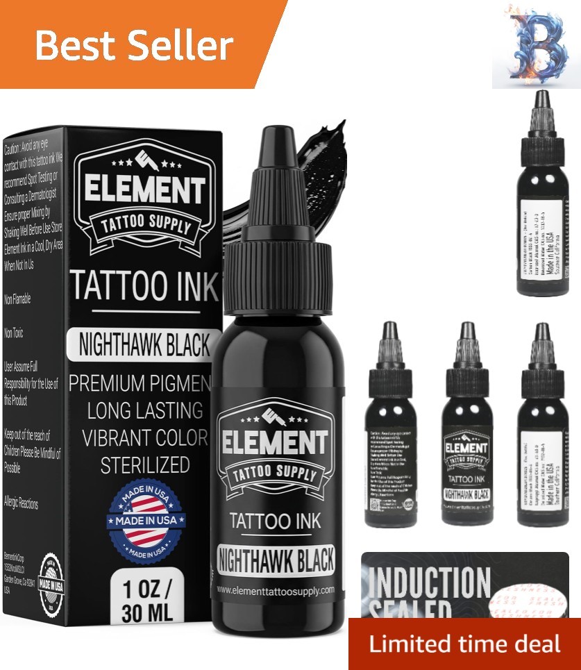 1oz Nighthawk  Tattoo Ink - Permanent Black for Precise Outlining & Shading