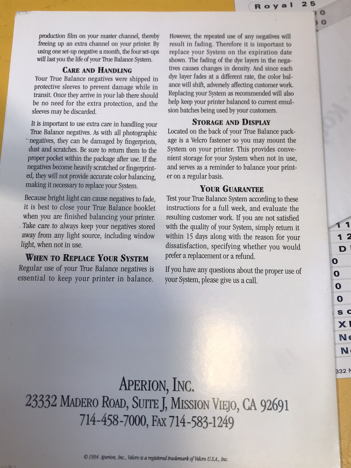 Printer Setup Test 35mm Negatives Aperion Inc. Bullseye Set