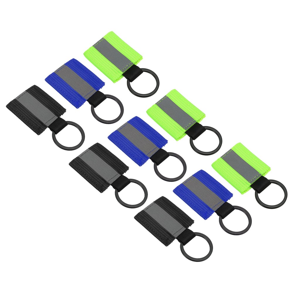 9 Pcs Reflective Keychain Tags, Reflective Zipper Pulls, Black/Green/Blue