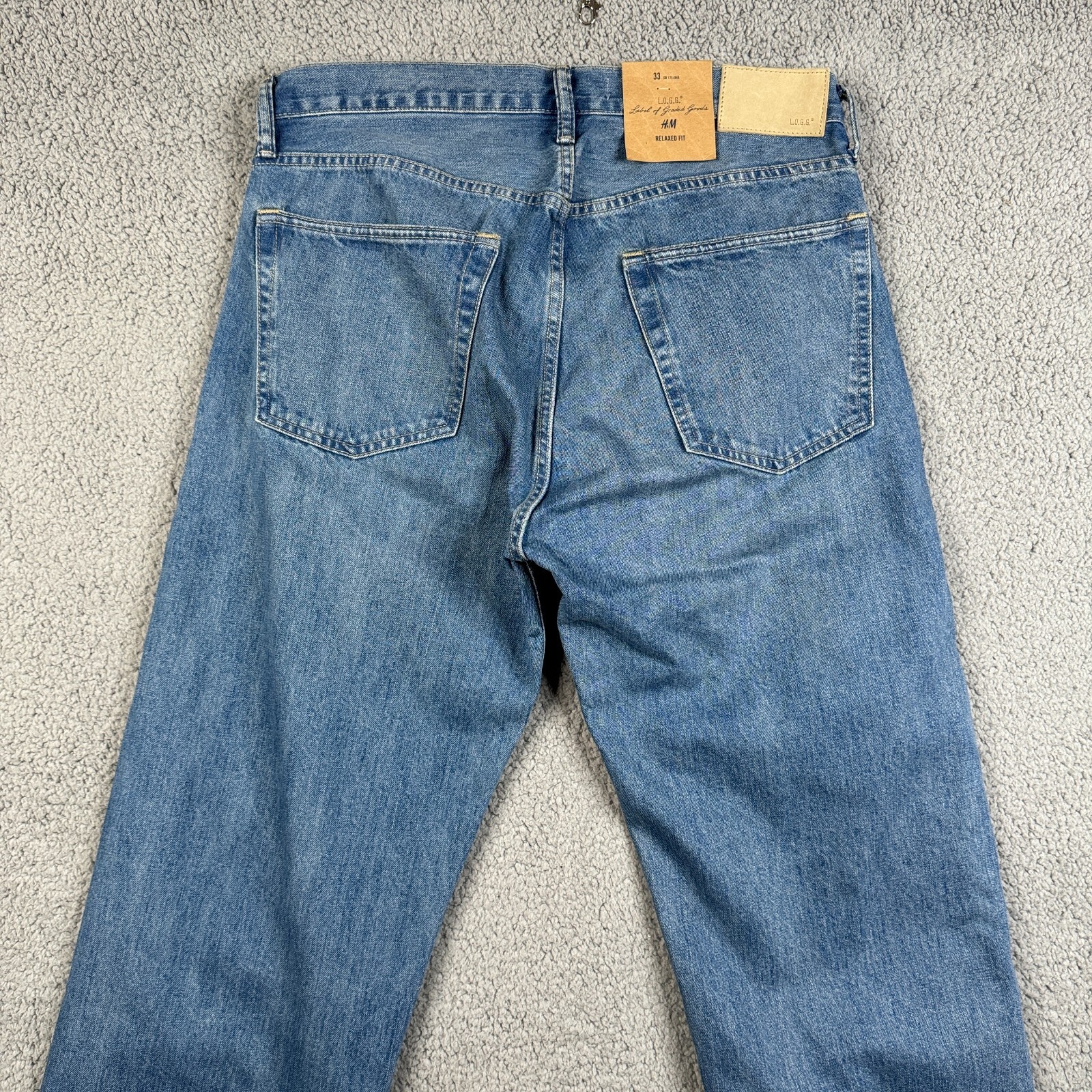 H&M Jeans Mens Size 33x33 Medium Wash Relaxed Fit 100% Cotton Button Fly NWT