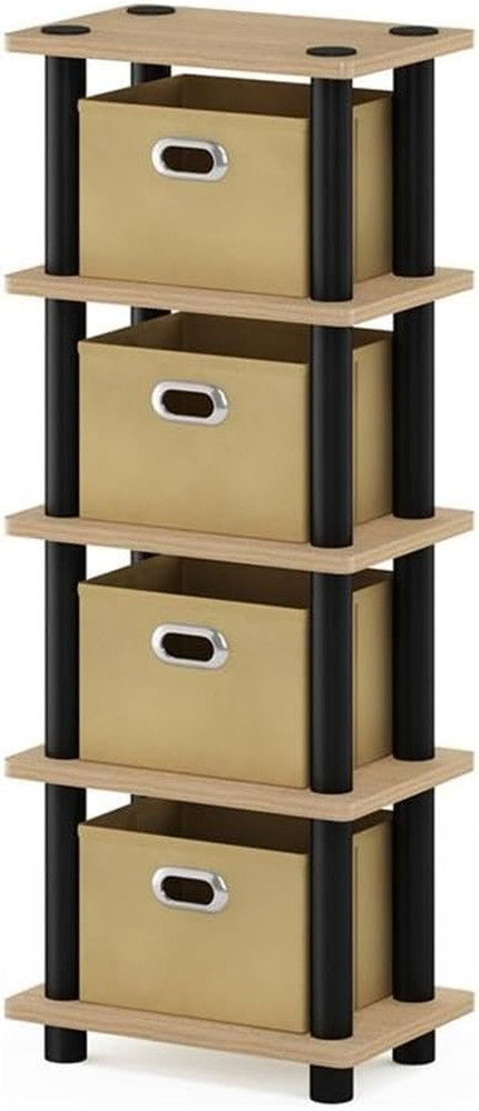 Laci 4-Bins System Rack, Oak/Black/Light Brown