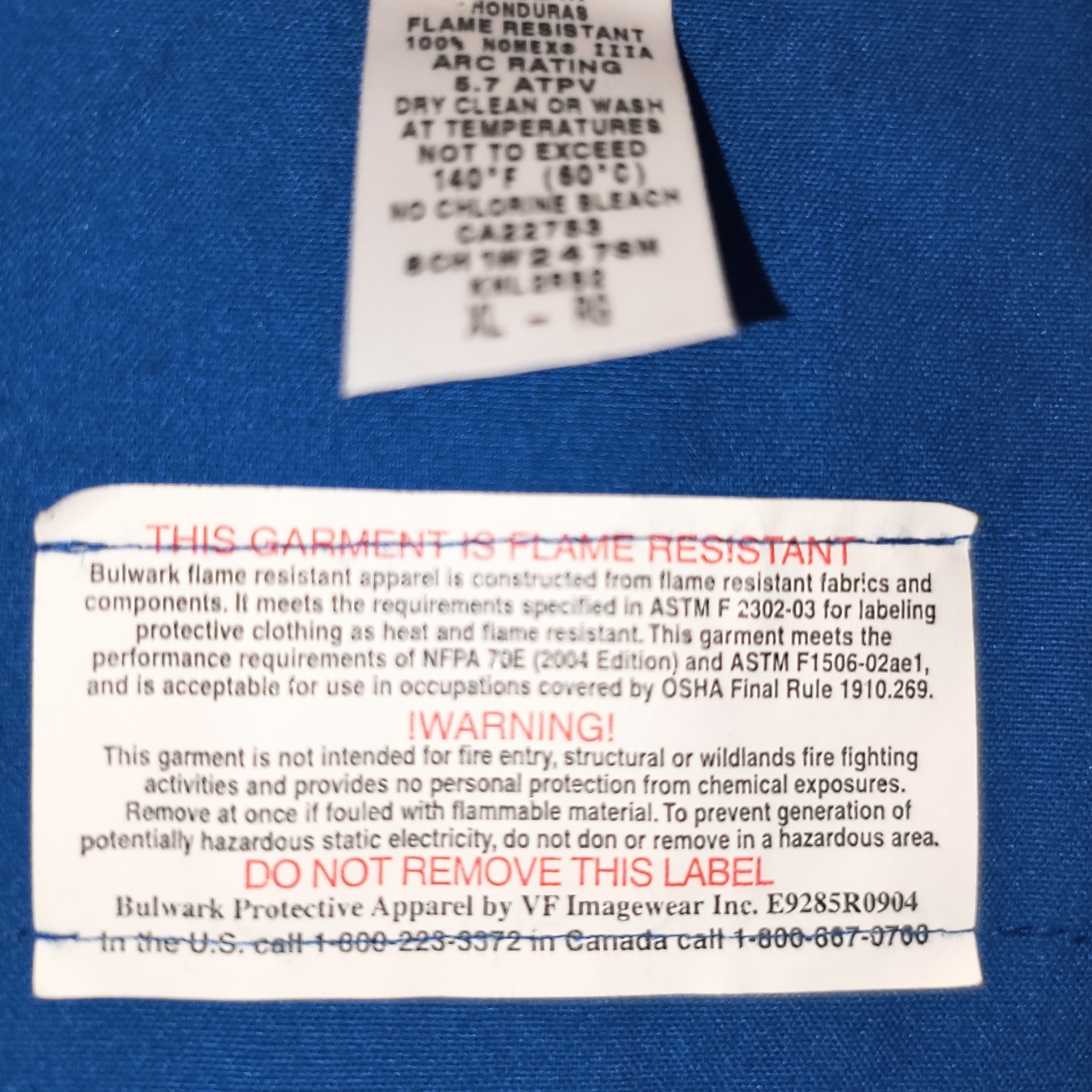 Bulwark FR Lab Coat XL Blue Flame Resistant Nomex IIIA Arc Rating 5.7 ATPV
