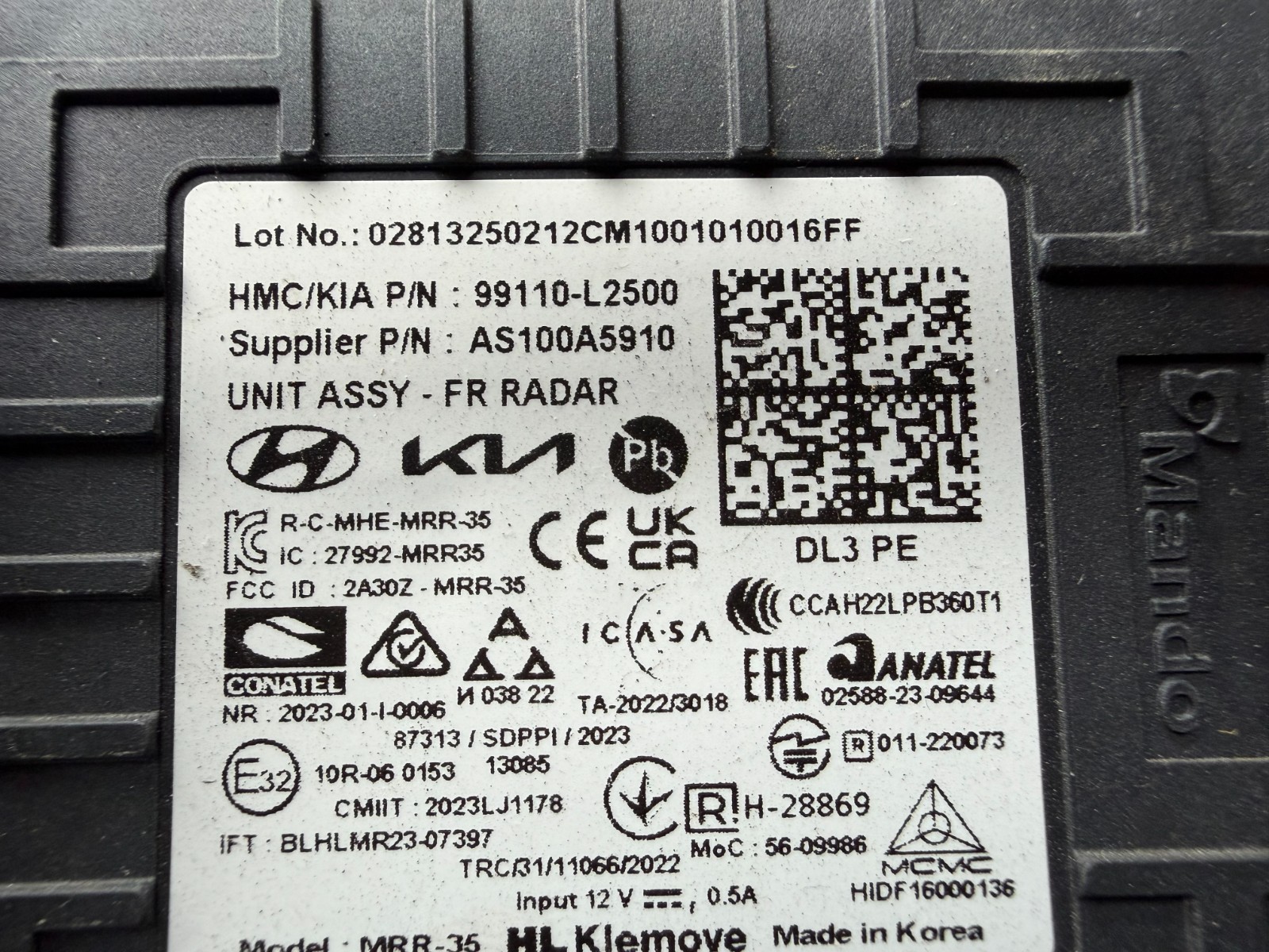 2025 KIA TELLURIDE CRUISE CONTROL DISTANCE SENSOR OEM 99110-L2500