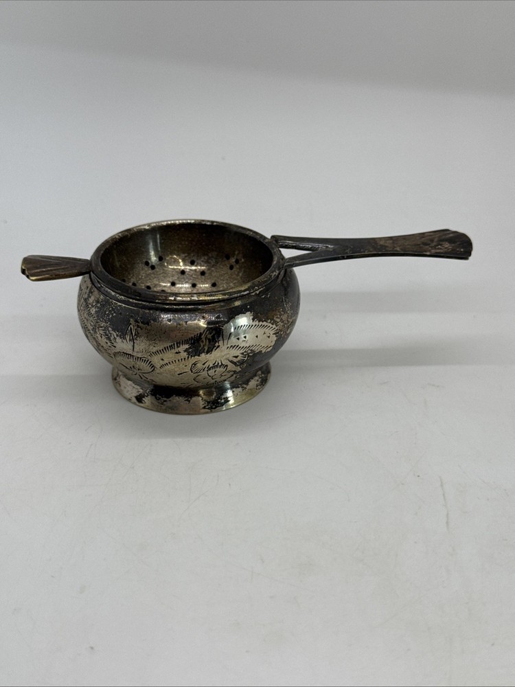 Vintage Silver Plated Tea Bag Strainer with Handle and Catch Dish, EPNS