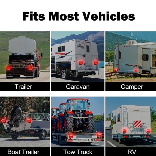 2X Wireless Trailer Lights Magnetic LED Tow Light Turn Signal Brake Reverse Stop