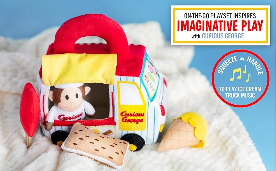 KIDS PREFERRED Curious George Ice Cream Truck Plush Playset -Check Description!