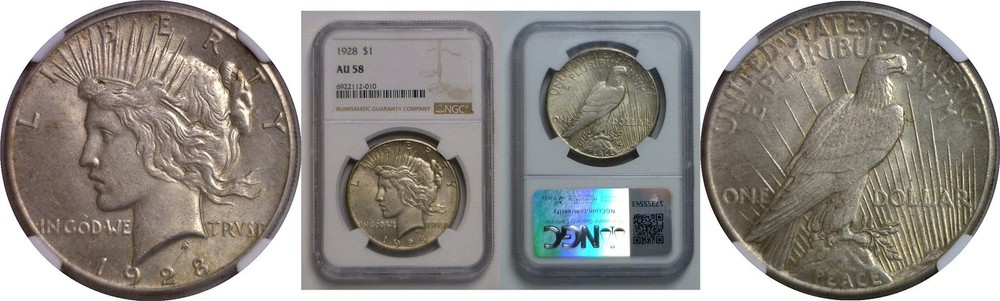 1928 Peace Dollar   NGC AU-58