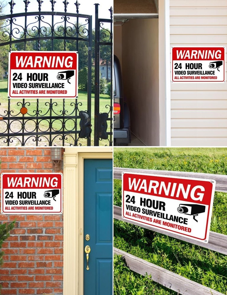 4-Pack Video Surveillance Sign 12x8 Security Camera